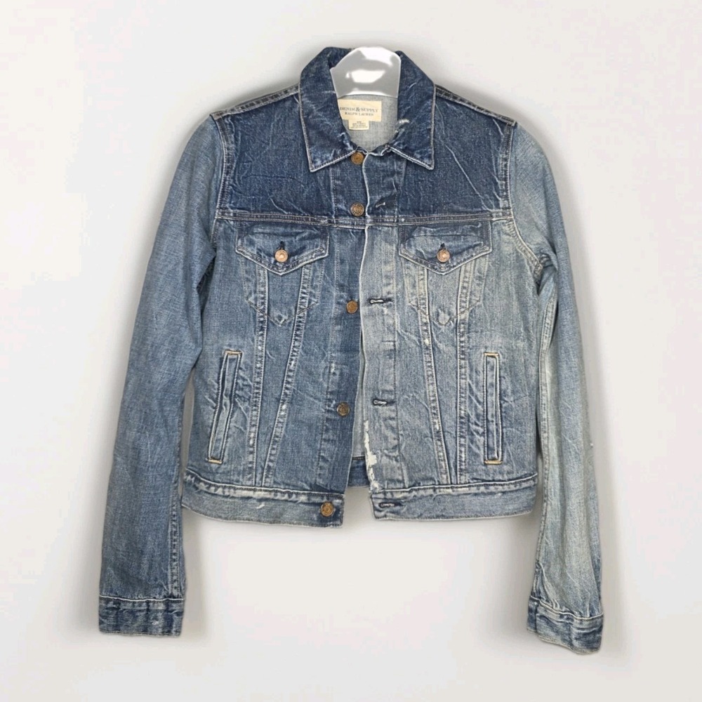 Denim & Supply Ralph Lauren Jacket Womens Medium Blue Distressed Denim Trucker